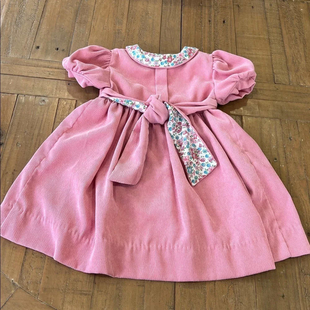 James & Lottie pink puff sleeve floral Peter Pan collar dress 3T